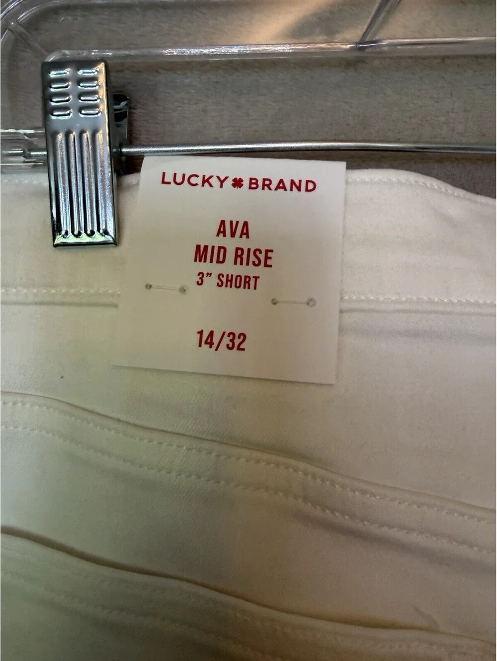 Lucky Brand Shorts White Denim Mid Rise Ava Short 3” Inseam Cuffed 14/32 NWT